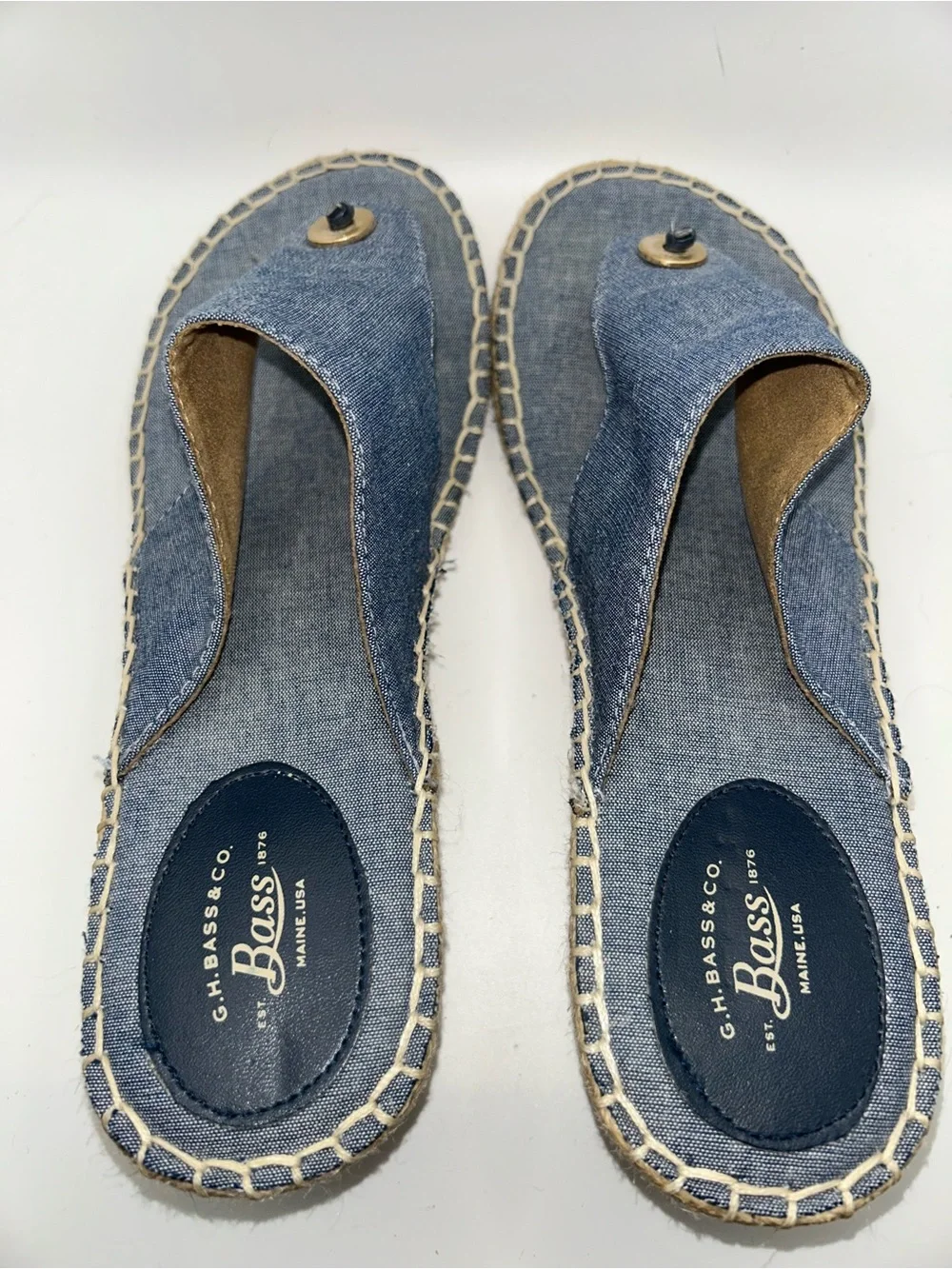 Bass denim espadrille wedge thong sandal size 8.5